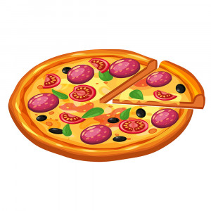 Hình minh họa bánh Pizza cắt miếng với xúc xích và cà chua P71 file EPS