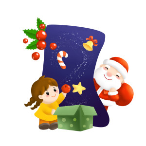 Ảnh minh họa bé gái cùng ông già noel trang trí giáng sinh file PSD