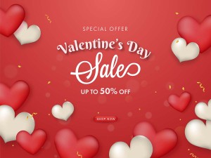 Banner ưu đãi ngày valentine họa tiết trái tim hồng file vector mẫu số 358