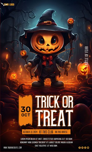 Poster phù thủy bí ngô đêm hội halloween file PSD - mẫu số 884