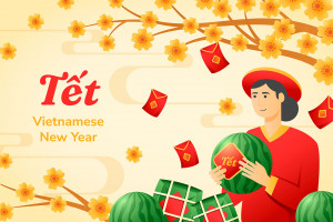 Banner Tết trang trí hoa mai file EPS