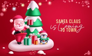 Banner ông già noel bên cạnh cây thông file vector mẫu số 74