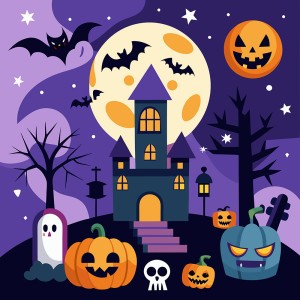 Hình minh họa lâu đài đêm hội halloween fil EPS - mẫu 186