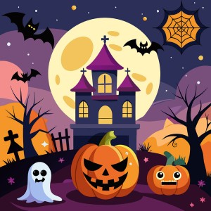 Hình minh họa ngôi nhà đêm halloween file EPS - mẫu số 126