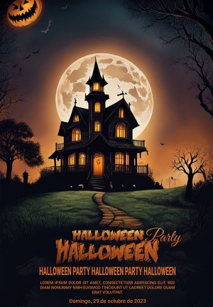 Poster lễ hội halloween ngôi nhà ma file PSD mẫu MB205