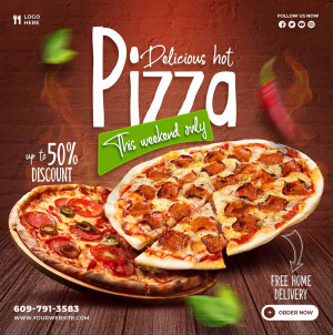 Poster giảm giá bánh Pizza cuối tuần K97 file PSD