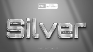 Hiệu ứng chữ 3D màu bạc file PSD mẫu HU482