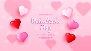 Banner ngày valentine màu hồng lãng mạn file vector mẫu BV211