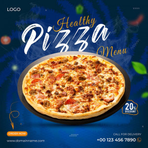 Poster quảng cáo bánh Pizza nền màu xanh K07 file EPS