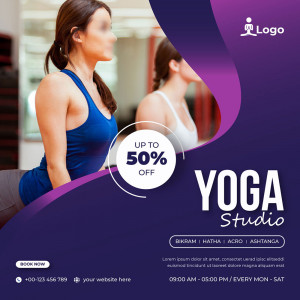 Poster giảm giá 50% học phí khóa học yoga Y37 file AI