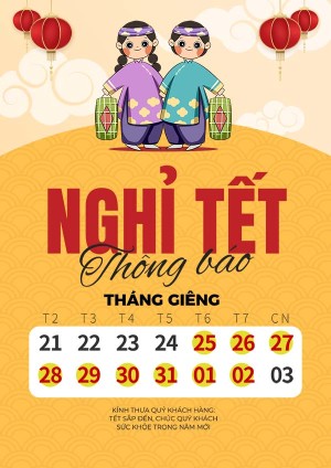 Poster thông báo lịch nghỉ tết nguyên đán file PSD mẫu số 811