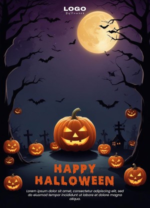 Poster bí ngô ma quái đêm halloween file PSD - mẫu số 429