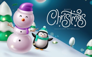 Banner chim cánh cụt cùng người tuyết noel file vector mẫu số 867