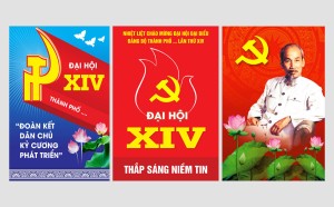 Pano 3 mẫu chào mừng đại hội Đảng lần thứ XIV kèm hình ảnh Bác Hồ - File corel