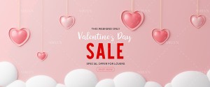 Banner giảm giá dịp ngày valentine nền hồng file JPG mẫu số 685