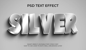 Hiệu ứng chữ 3D màu bạc file PSD mẫu HU989