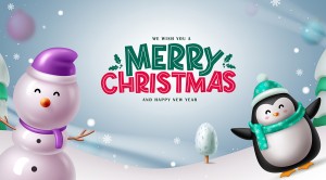 Banner người tuyết và chim cánh cụt dịp lễ noel file vector mẫu BN123