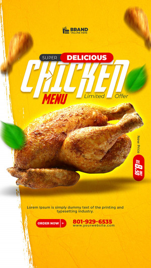 Poster quảng cáo gà rán nguyên con nền màu vàng K24 file PSD