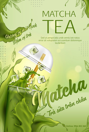 Poster quảng cáo trà sữa matcha file PSD mẫu TS008