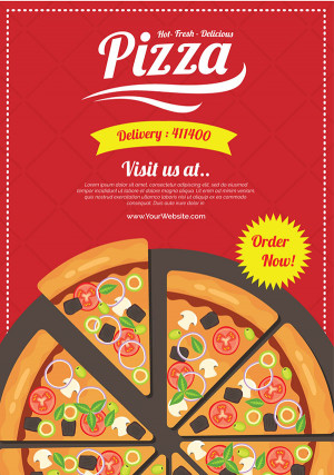 Poster quảng cáo bánh Pizza nền đỏ K126 file AI và EPS