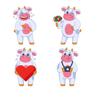 Hình ảnh những chú bò sữa cute file vector mẫu PM259