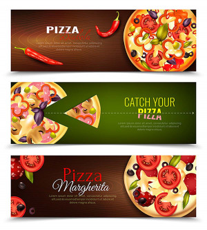 Banner quảng cáo bánh Pizza với quả ớt và cà chua K128 file EPS