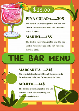 Menu quán bar màu cam file PSD