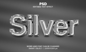 Hiệu ứng chữ 3D màu bạc file PSD mẫu HU986