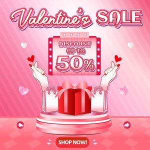 Banner sale 50% hộp quà ngày valentine file vector mẫu BV350