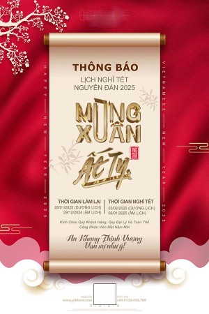 Thông báo lịch nghỉ tết nguyên đán xuân ất tỵ file PSD mẫu số 908