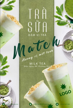 Poster quảng cáo trà sữa matcha file AI - mẫu số 605