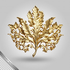 Biểu tượng lá cây 3D vàng gold K46 file PSD