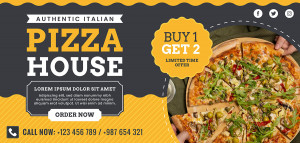 Banner quảng cáo bánh Pizza mua 1 tặng 1 K03 file AI và EPS