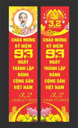 Bộ cặp mẫu phướn dọc chào mừng kỷ niệm ngày thành lập Đảng - File CDR mẫu D152