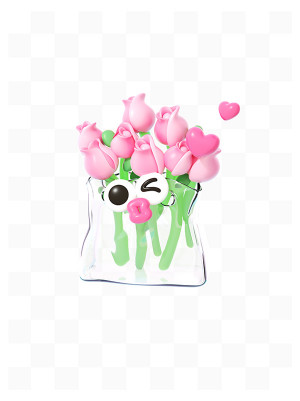 Biểu tượng 3D tình yêu chùm hoa hồng và trái tim mẫu 09 file PNG và C4D - Mã 545