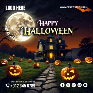 Banner ngôi nhà đêm lễ hội halloween file PSD - mẫu số 471