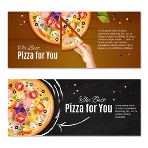 Banner quảng cáo Pizza với nấm và cà chua P74 file EPS