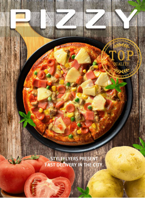 Poster bánh pizza nhân xúc xích cùng rau củ file PSD - mẫu số 723