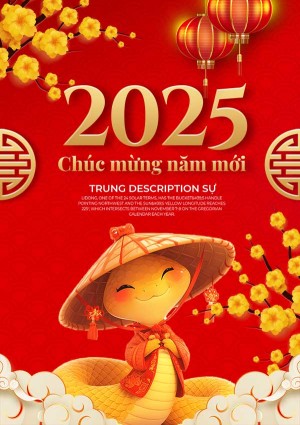 Poster chúc mừng năm mới 2025 xuân ất tỵ file PSD mẫu số 619