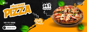 Banner quảng cáo bánh Pizza nền đen và vàng K51 file PSD