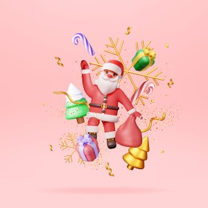 Hình ảnh ông già noel cùng cây thông và hộp quà file vector mẫu số 104