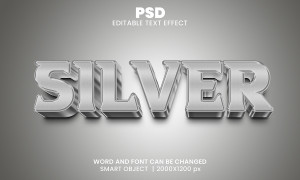 Hiệu ứng chữ 3D màu bạc file PSD mẫu HU1027