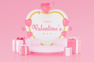 Background bục trưng bày trái tim và hộp quà valentine file PSD mẫu số 377