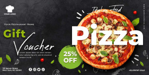 Phiếu giảm giá nhà hàng Pizza nền màu đen K68 file PSD