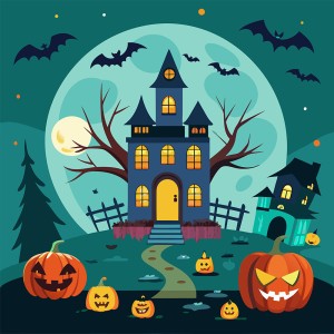 Hình minh họa lâu đài đêm hội halloween file EPS - mẫu 987