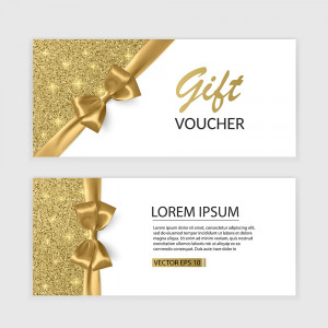 Mẫu thiết kế voucher giảm giá đơn giản có nơ màu vàng gold file EPS và AI mẫu VC35