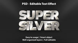 Hiệu ứng chữ 3D PSD cho phần mềm photoshop màu bạc sáng bóng - mẫu 214