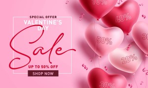 Banner bong bóng trái tim hồng ưu đãi dịp valentine file vector mẫu số 184