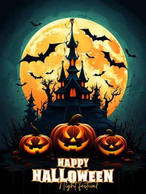 Poster lâu đài lễ hội halloween file PSD - mẫu số 835