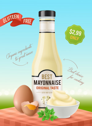 Poster quảng cáo mayonnaise từ sữa và trứng gà A49 file EPS